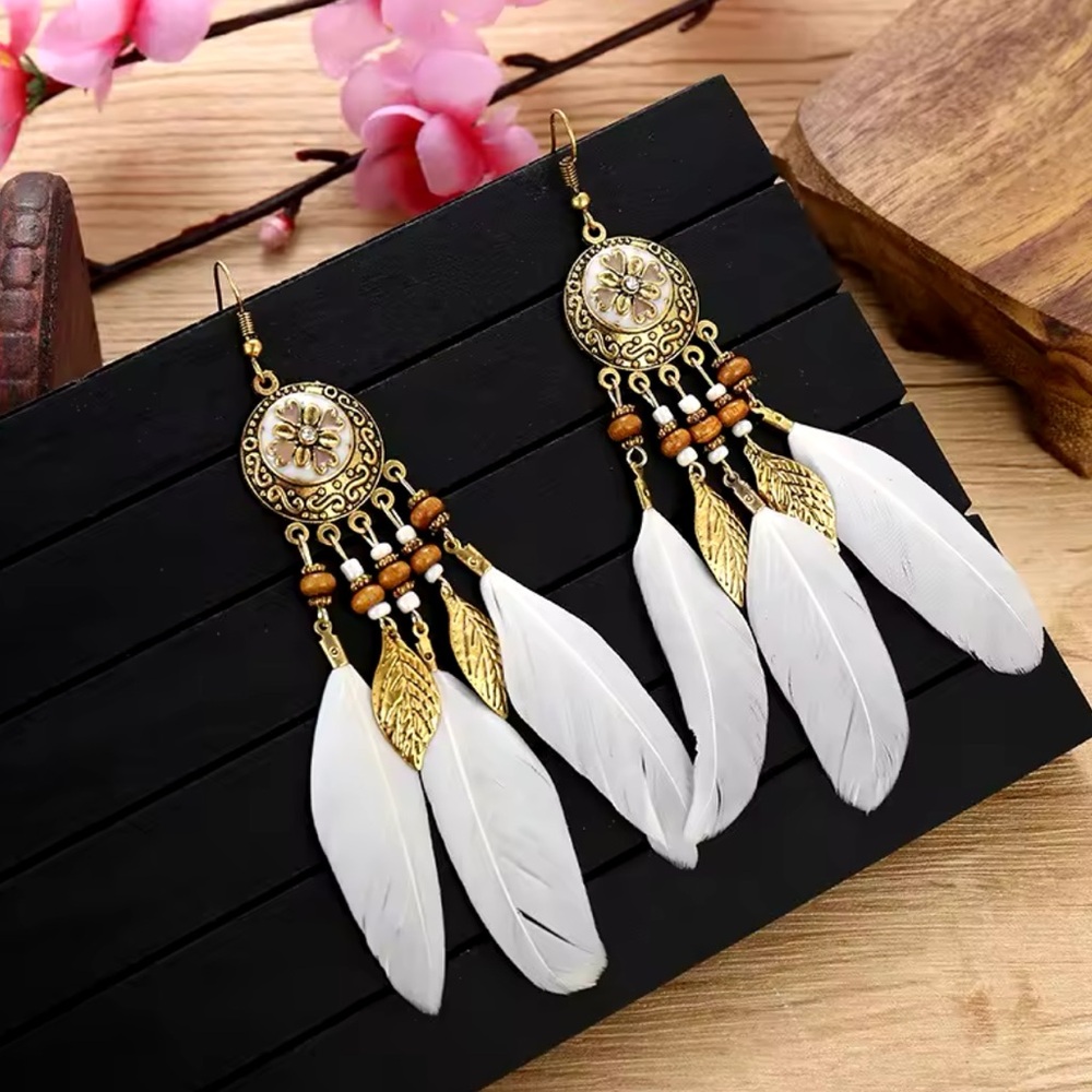 Zélie - Ethnic Style Woven Feather Long Tassel Earrings